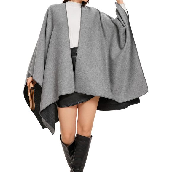 Women's Shawl Wrap Poncho Sweater Open Front Cape For Fall Winter,solid-black🤟 - Picture 4 of 6